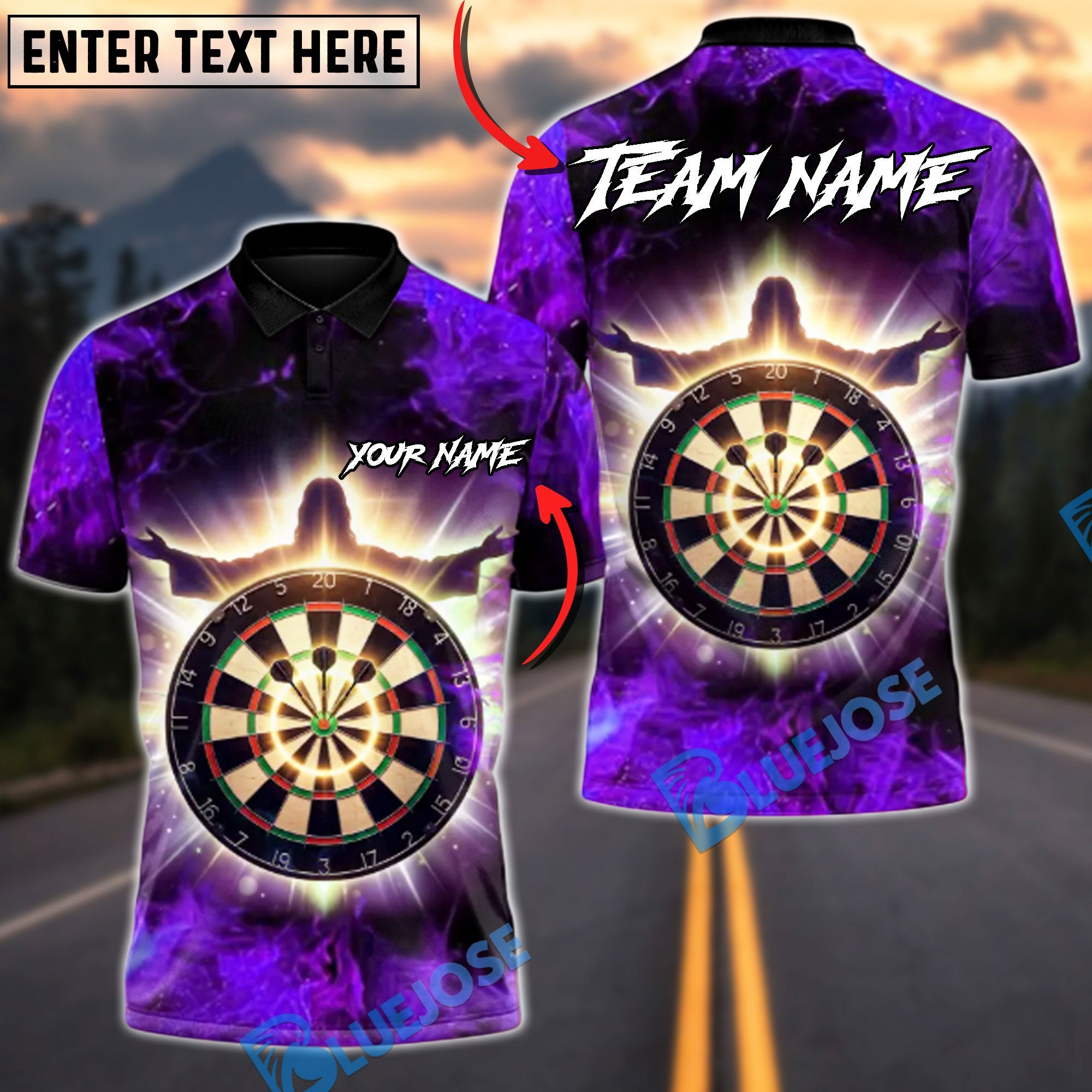 BlueJose Darts Bullseye Ascension Multicolor Options Personalized Name Shirt (4 Colors)