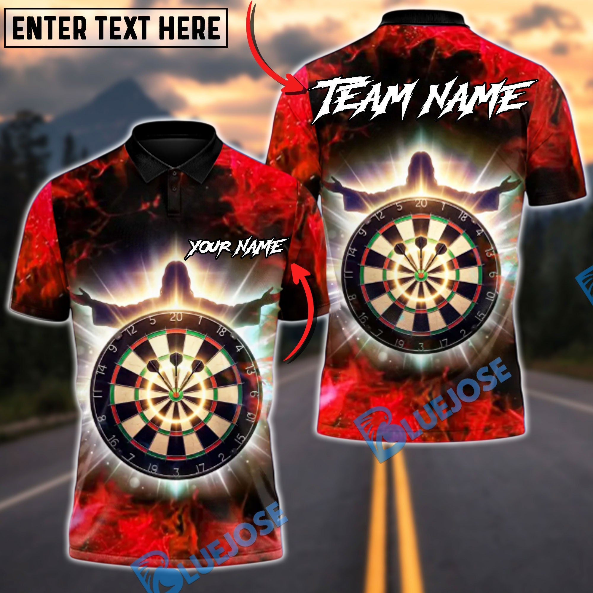 BlueJose Darts Bullseye Ascension Multicolor Options Personalized Name Shirt (4 Colors)