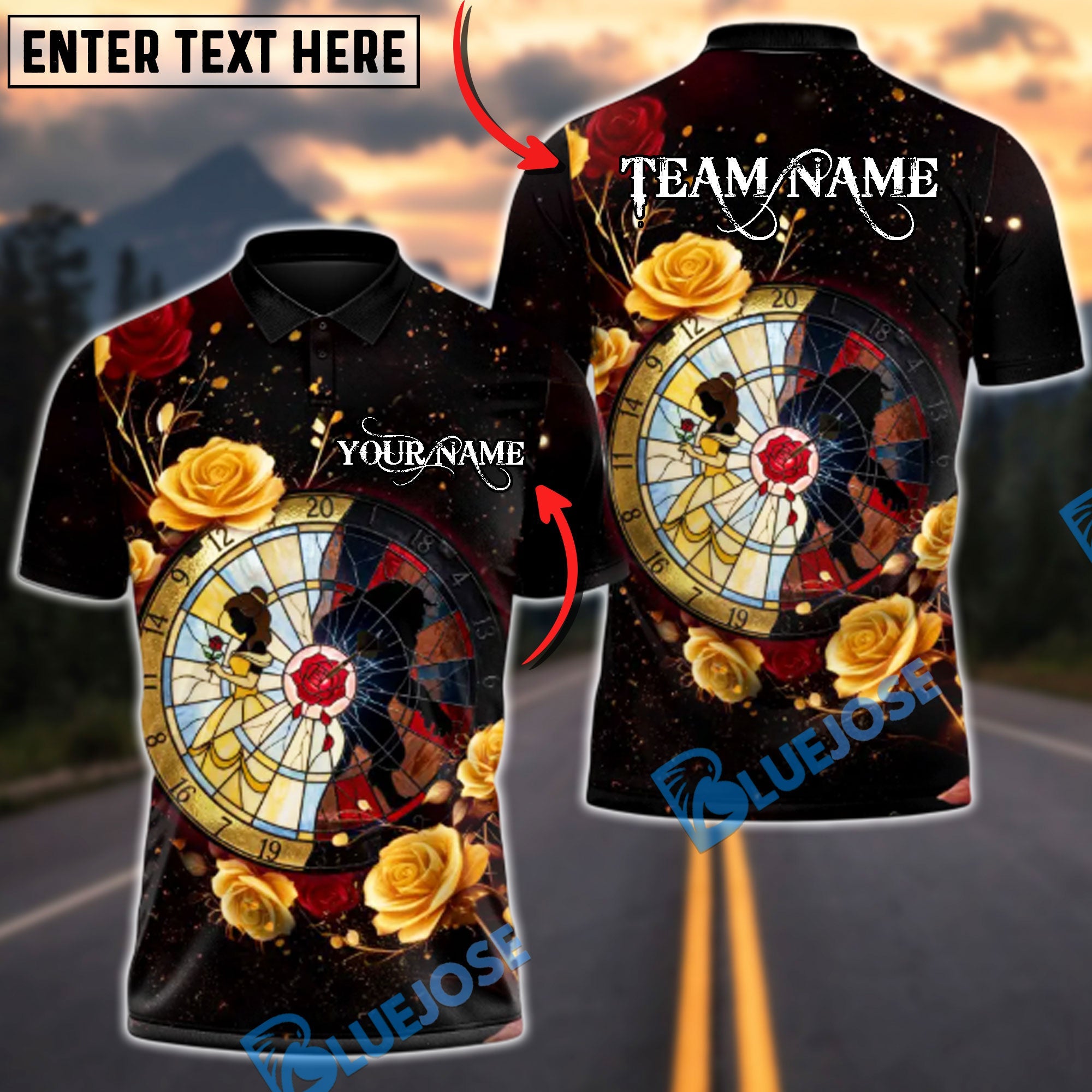 BlueJose Darts Midnight Bloom Multicolor Options Personalized Name Shirt (4 Colors)