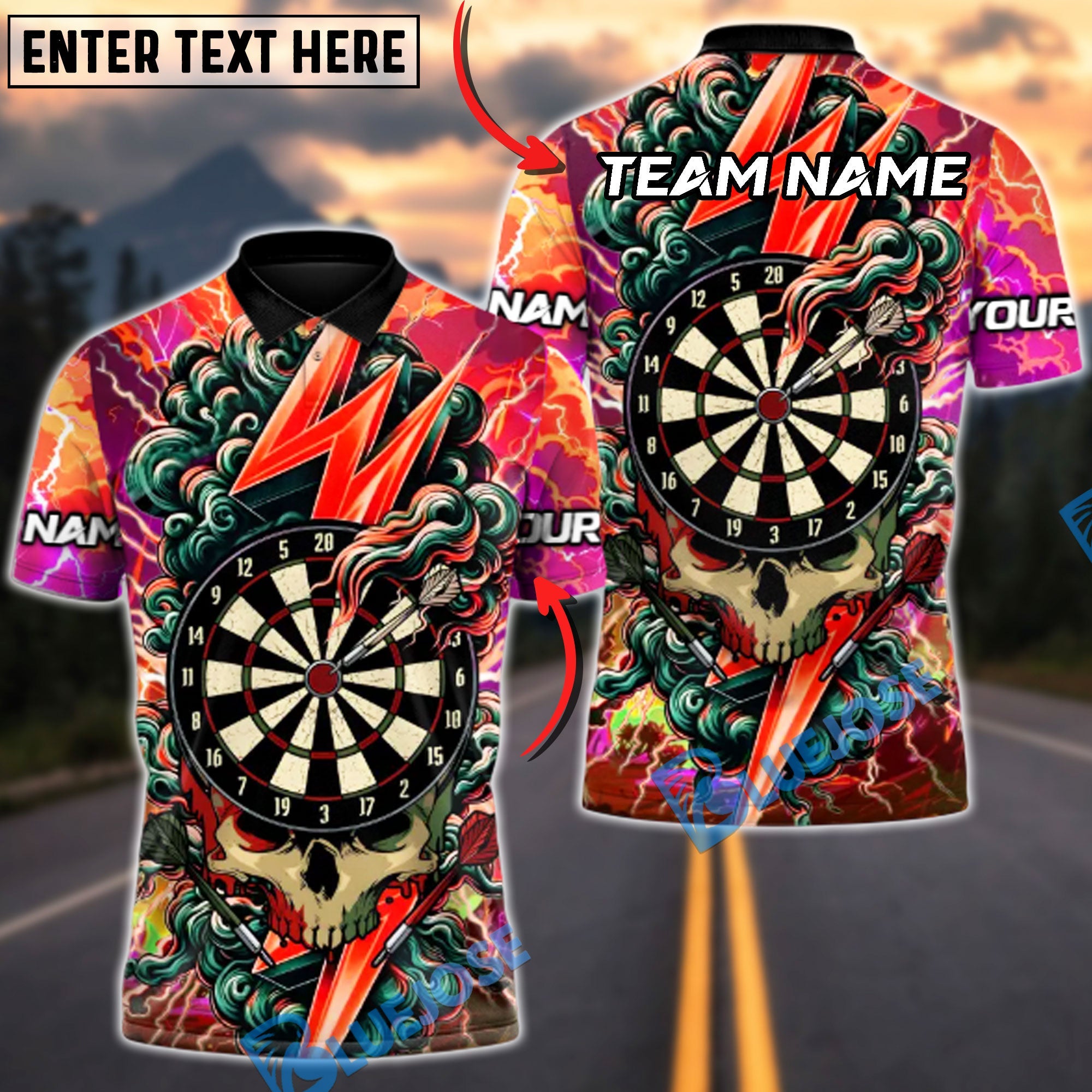 BlueJose Darts Skull Of The Storm Multicolor Options Personalized Name Shirt (4 Colors)