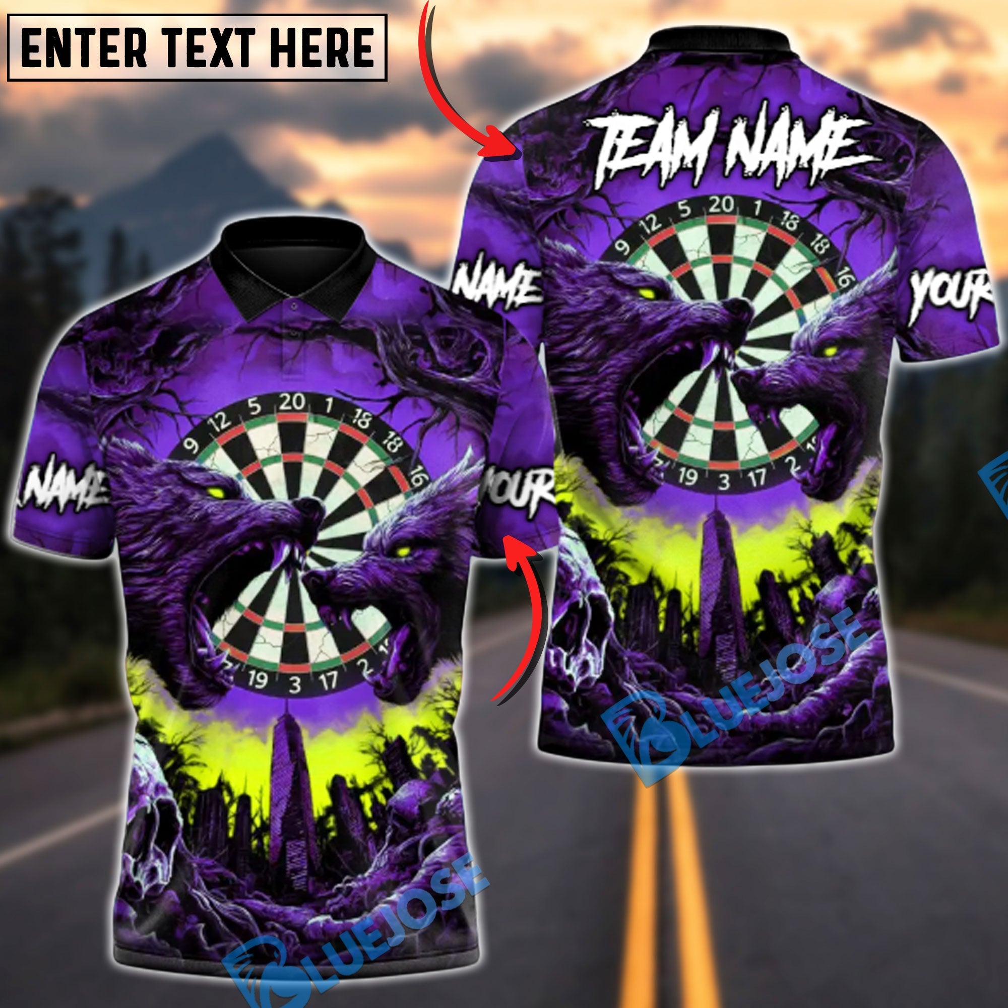BlueJose Darts Alpha Wolf Strike Multicolor Options Personalized Name Shirt (4 Colors)