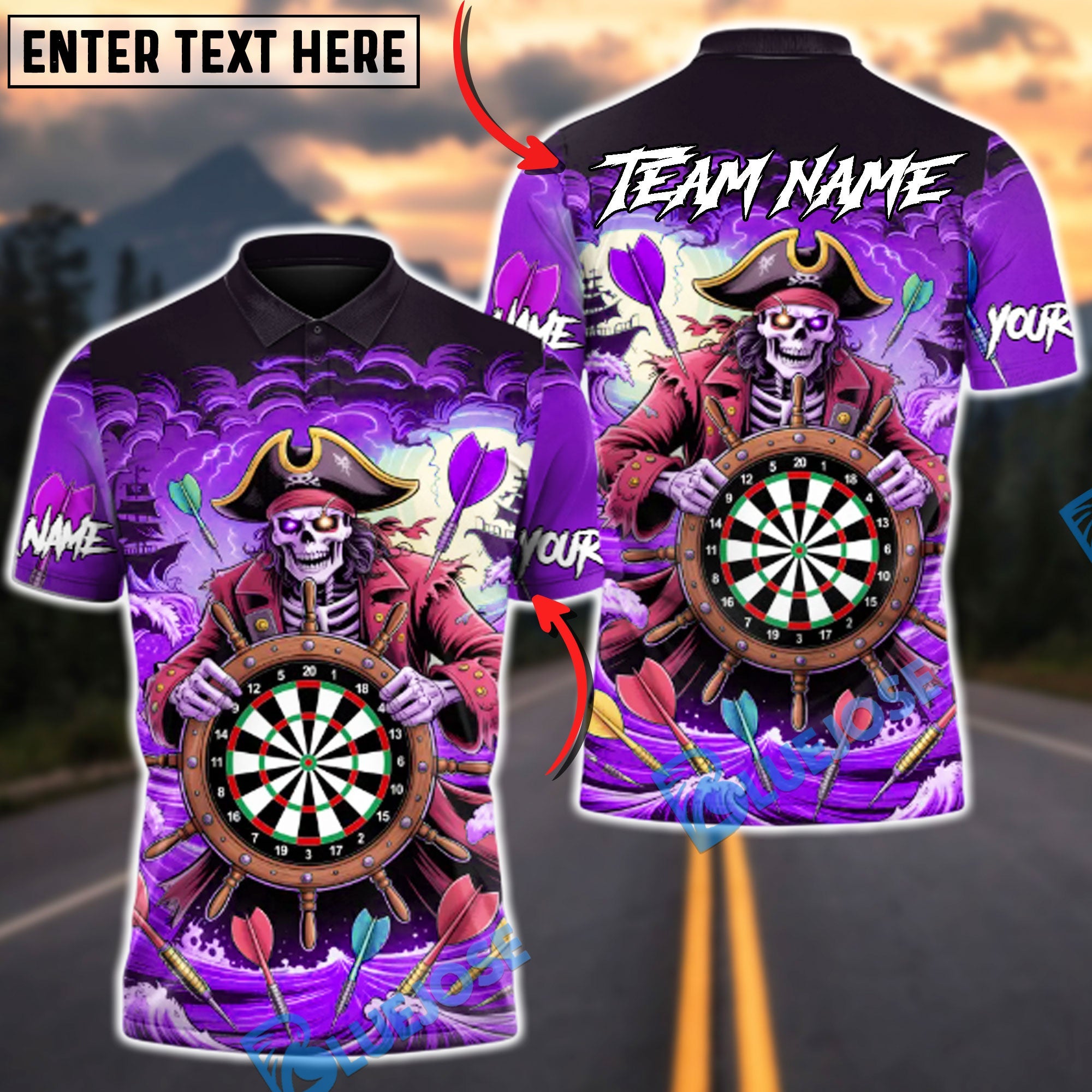 BlueJose Darts Pirate Reaper Dartboard Multicolor Options Personalized Name Shirt (4 Colors)