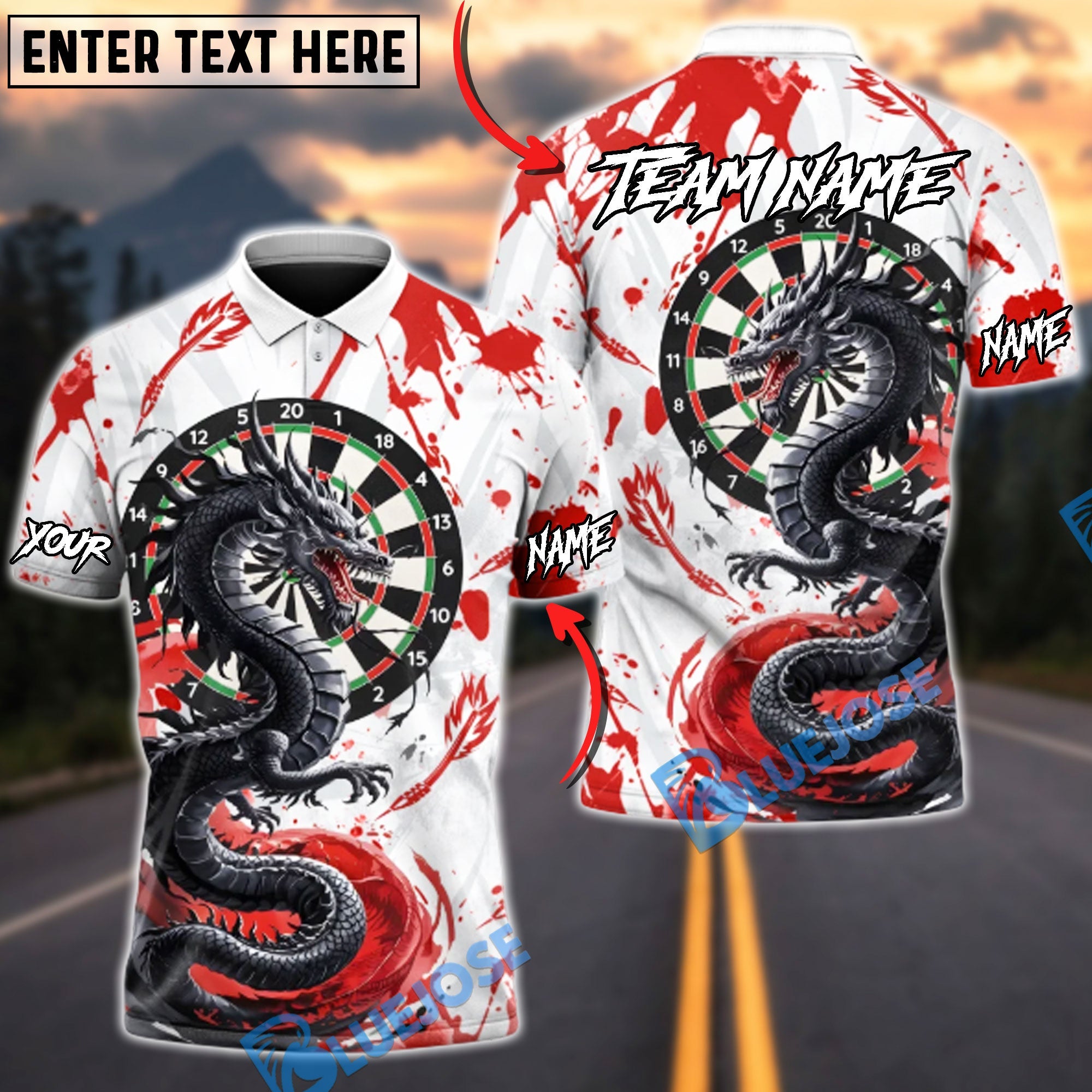 BlueJose Darts Storm Dragon Dartboard Multicolor Options Personalized Name Shirt (4 Colors)