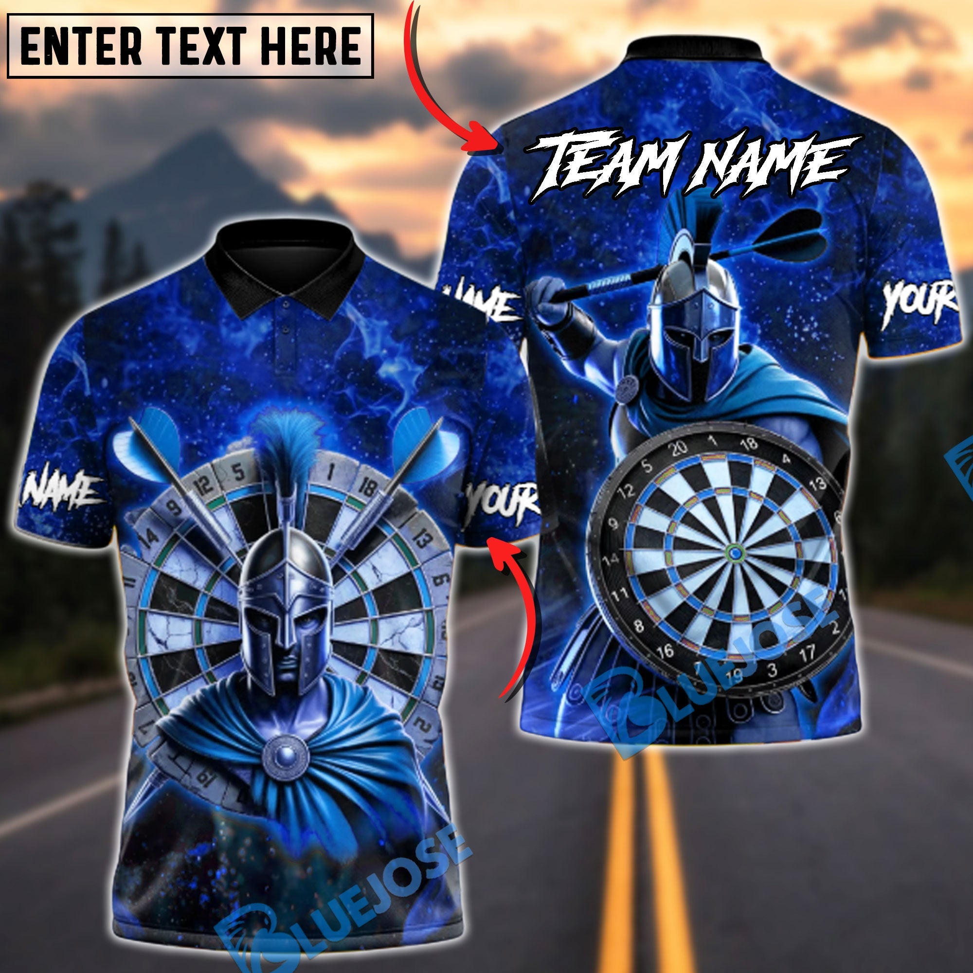 BlueJose Darts Spartan Warrior Fury Multicolor Options Personalized Name Shirt (4 Colors)