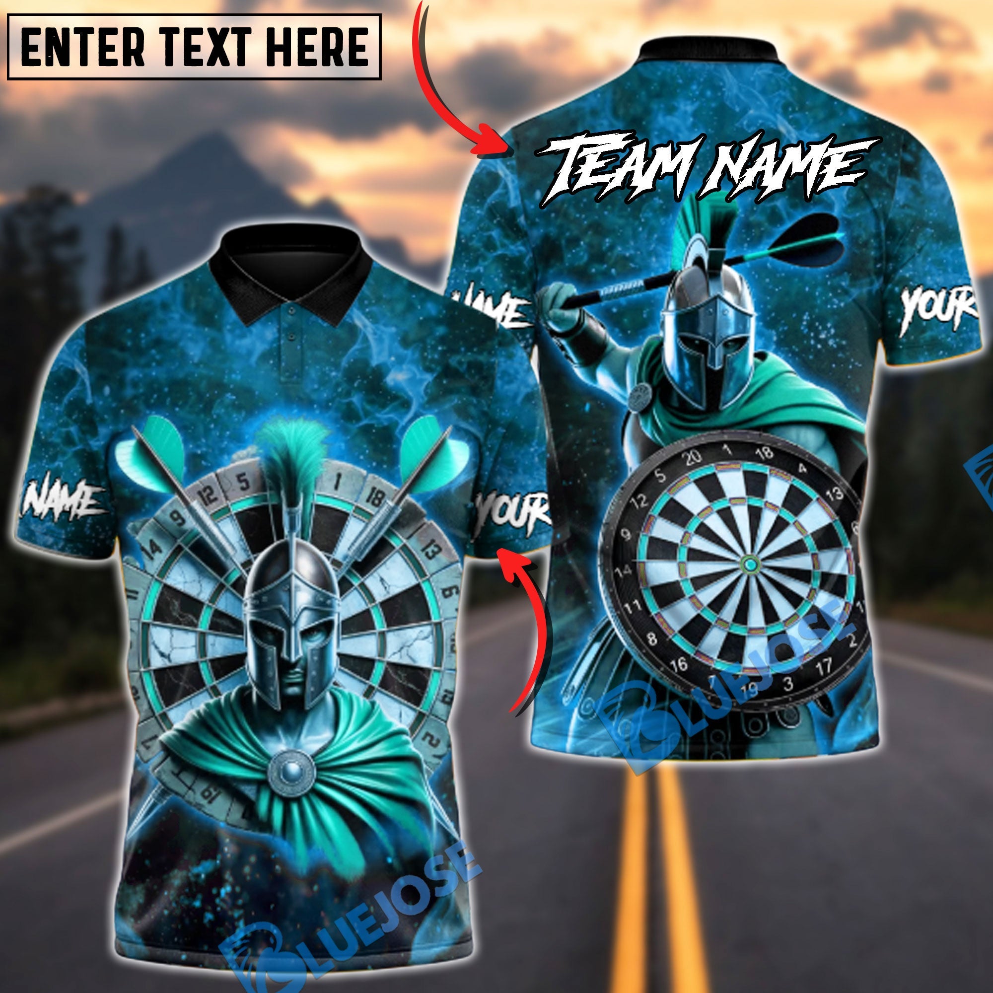 BlueJose Darts Spartan Warrior Fury Multicolor Options Personalized Name Shirt (4 Colors)