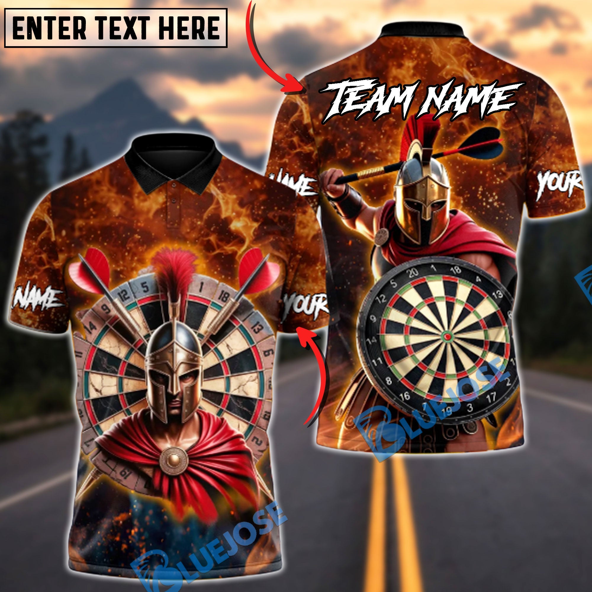 BlueJose Darts Spartan Warrior Fury Multicolor Options Personalized Name Shirt (4 Colors)