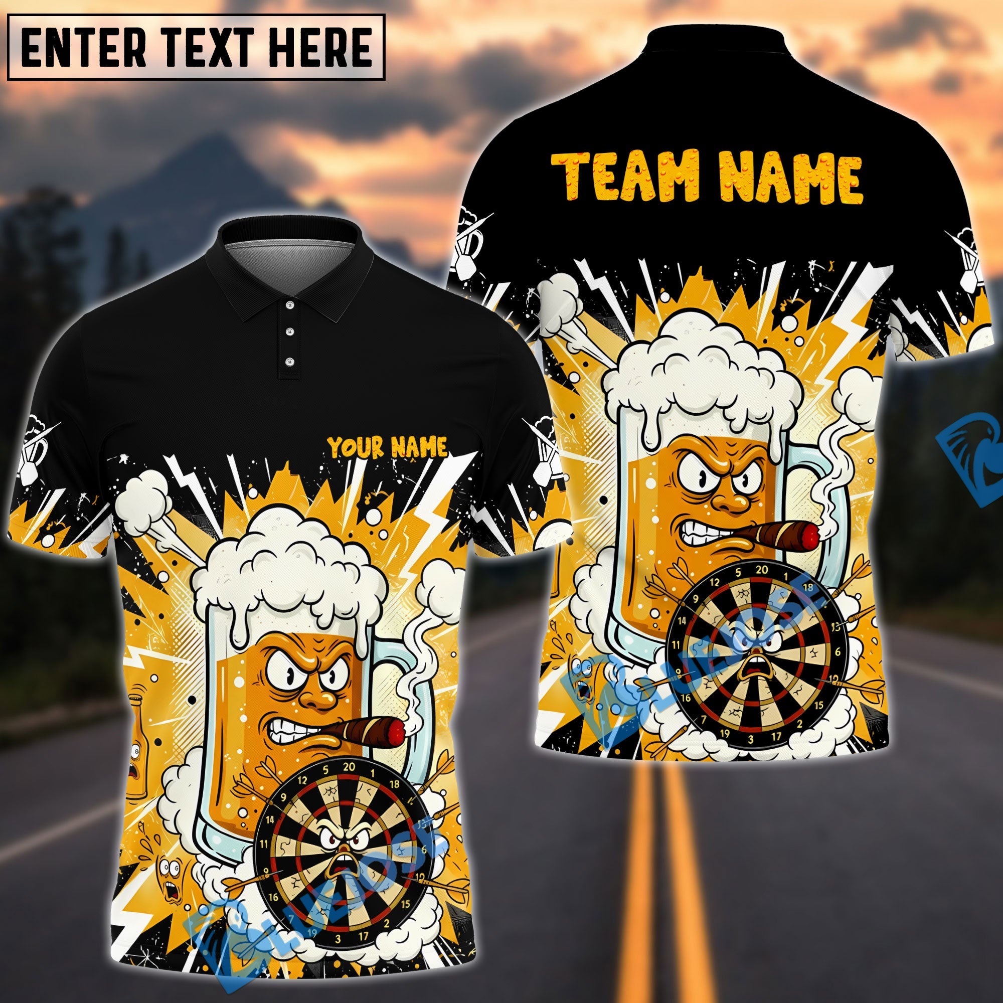 BlueJose Darts Smoking Beer Mug Character Multicolor Options Personalized Name Shirt (6 Colors)