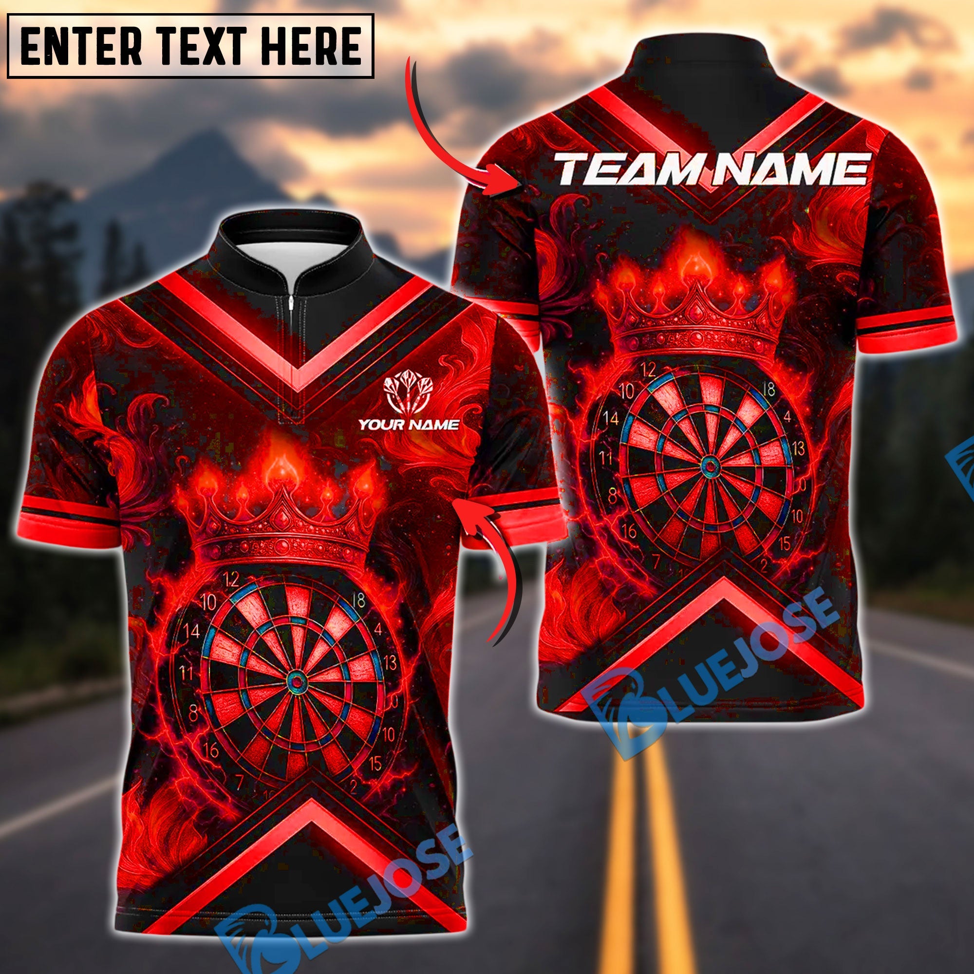 BlueJose Darts Premium Golden Dartboard With Crown Design Customized Name, Team Name 3D Shirt (4 Colors)
