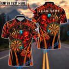 BlueJose Darts Flame Skull With Dartboard Design 3 Customized Name, Team Name 3D Shirt (4 Colors)
