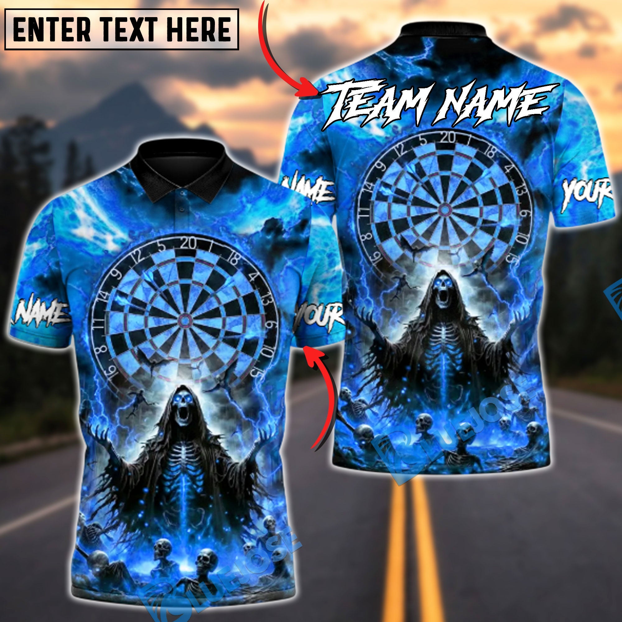 BlueJose Darts Hellbound Apocalypse Multicolor Options Personalized Name Shirt (4 Colors)