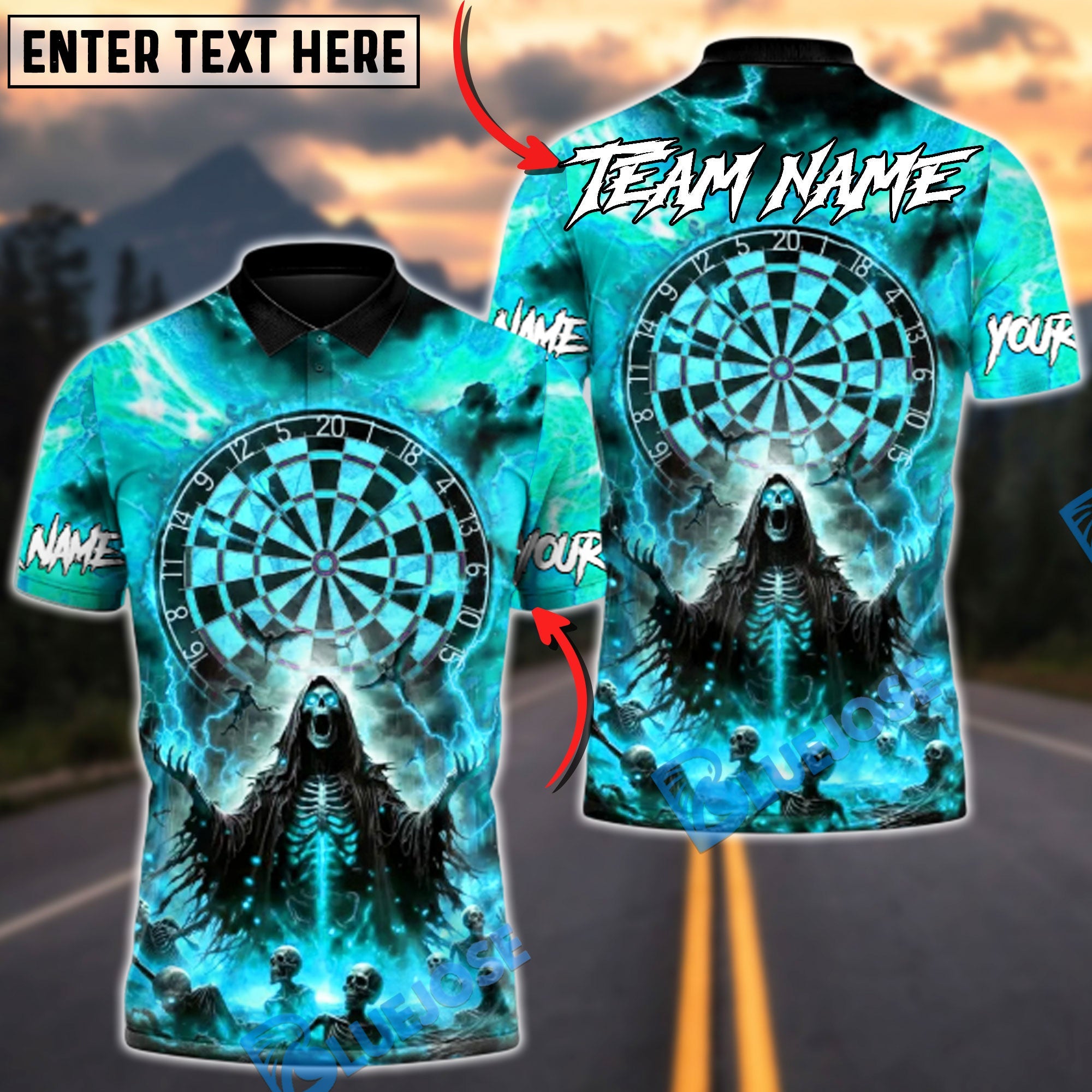 BlueJose Darts Hellbound Apocalypse Multicolor Options Personalized Name Shirt (4 Colors)