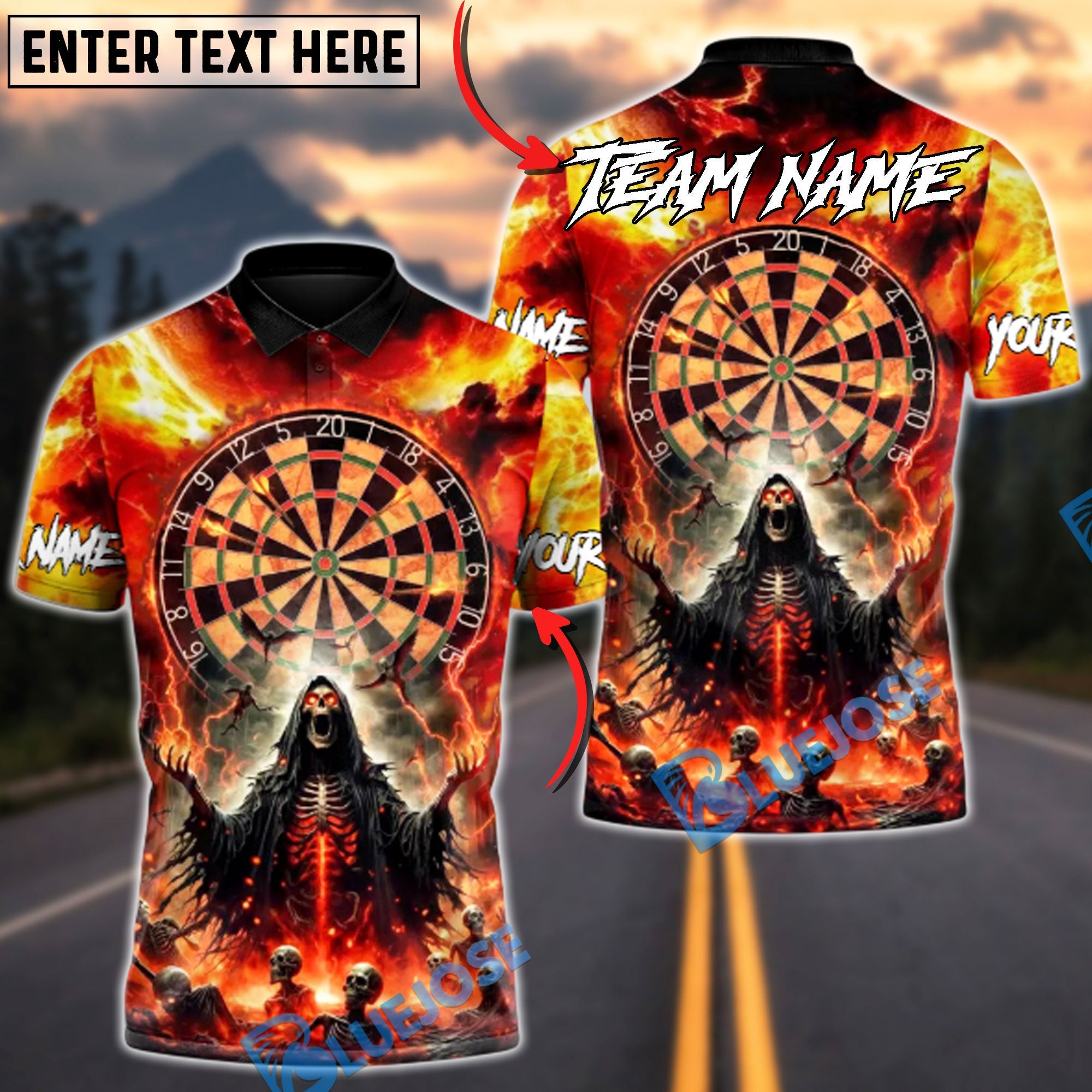 BlueJose Darts Hellbound Apocalypse Multicolor Options Personalized Name Shirt (4 Colors)