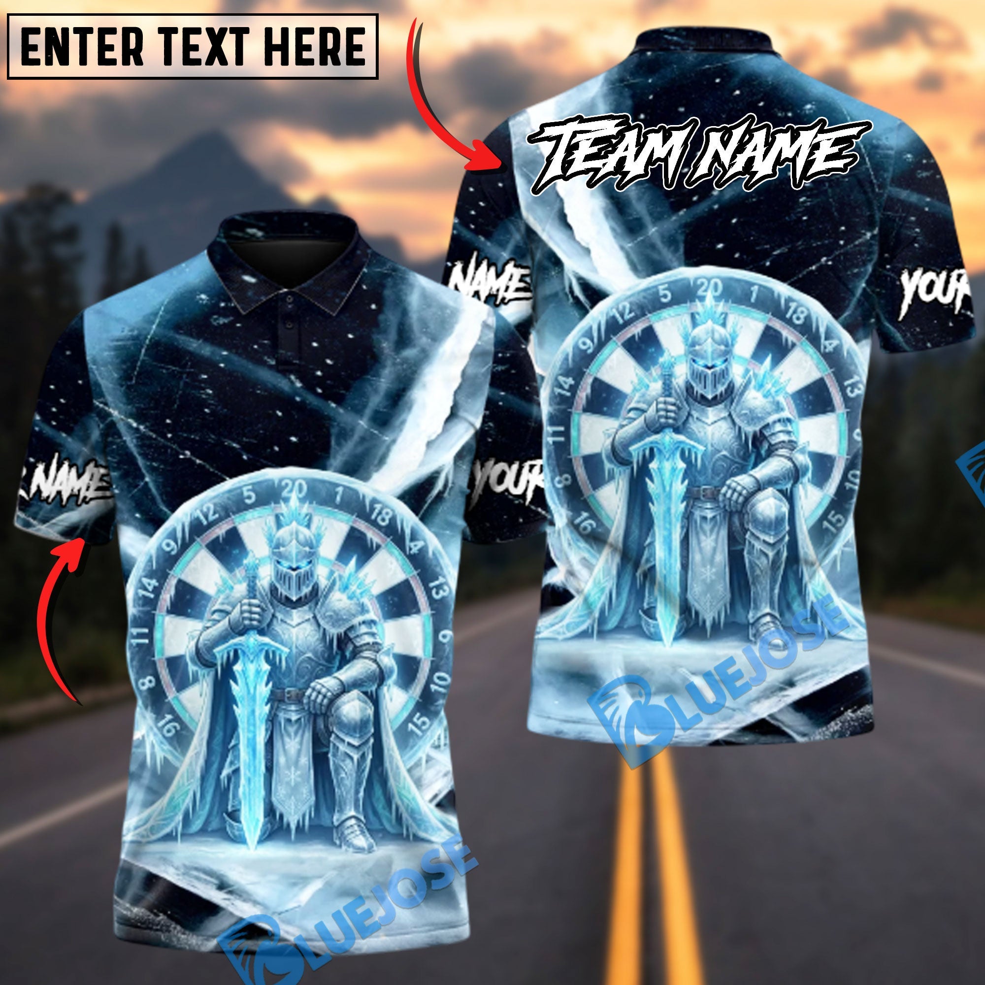 BlueJose Darts Ice Knight Master Personalized Name, Team Name Unisex Shirt (4 Colors)
