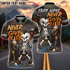 BlueJose Darts Never Give Up Punk Skeleton Customized Name, Team Name 3D Shirt (4 Colors)
