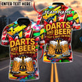 BlueJose Darts Graffiti Beer & Bullseye Customized Name, Team Name 3D Shirt (4 Colors)
