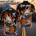 BlueJose Darts Flaming Wolf Attack Fire Dartboard Aggressive Graphic Personalized Name, Team Name Unisex Shirt (4 Colors)