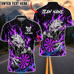BlueJose Darts Flaming Wolf Attack Fire Dartboard Aggressive Graphic Personalized Name, Team Name Unisex Shirt (4 Colors)