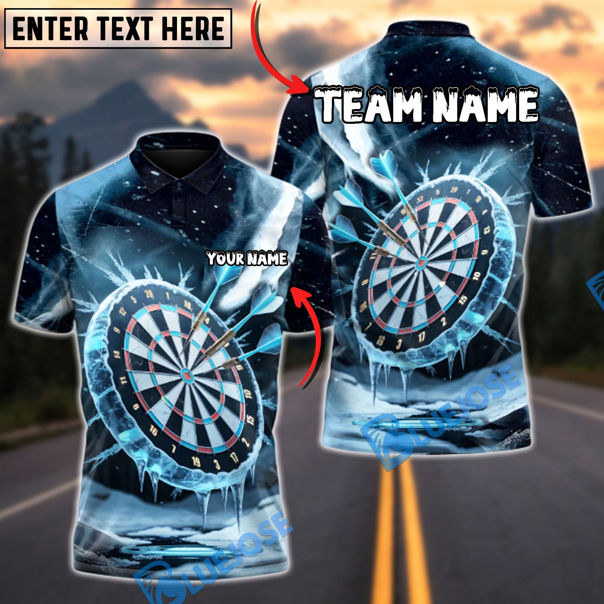 BlueJose Darts Frozen Bullseye Multicolor Options Personalized Name Shirt (4 Colors)