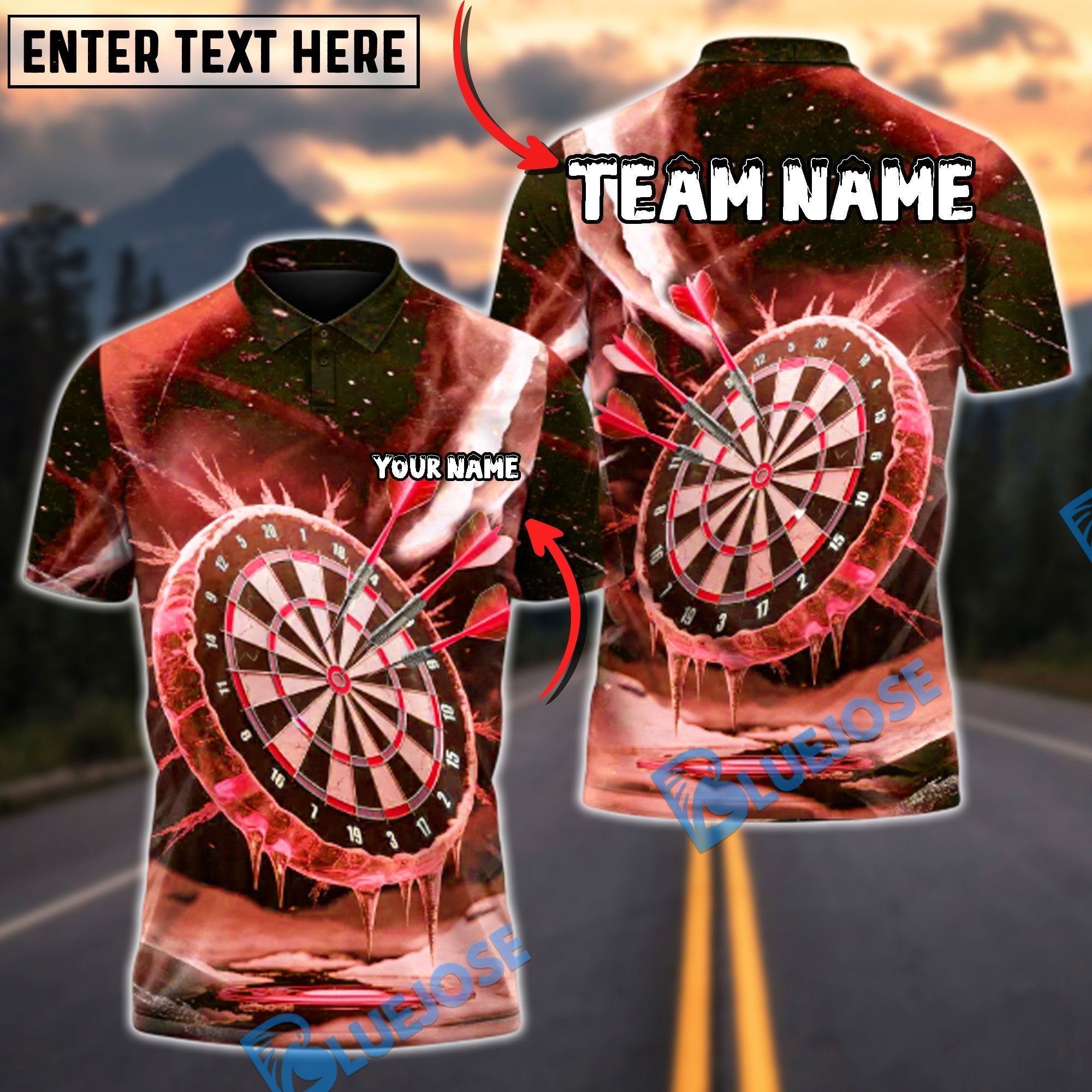 BlueJose Darts Frozen Bullseye Multicolor Options Personalized Name Shirt (4 Colors)