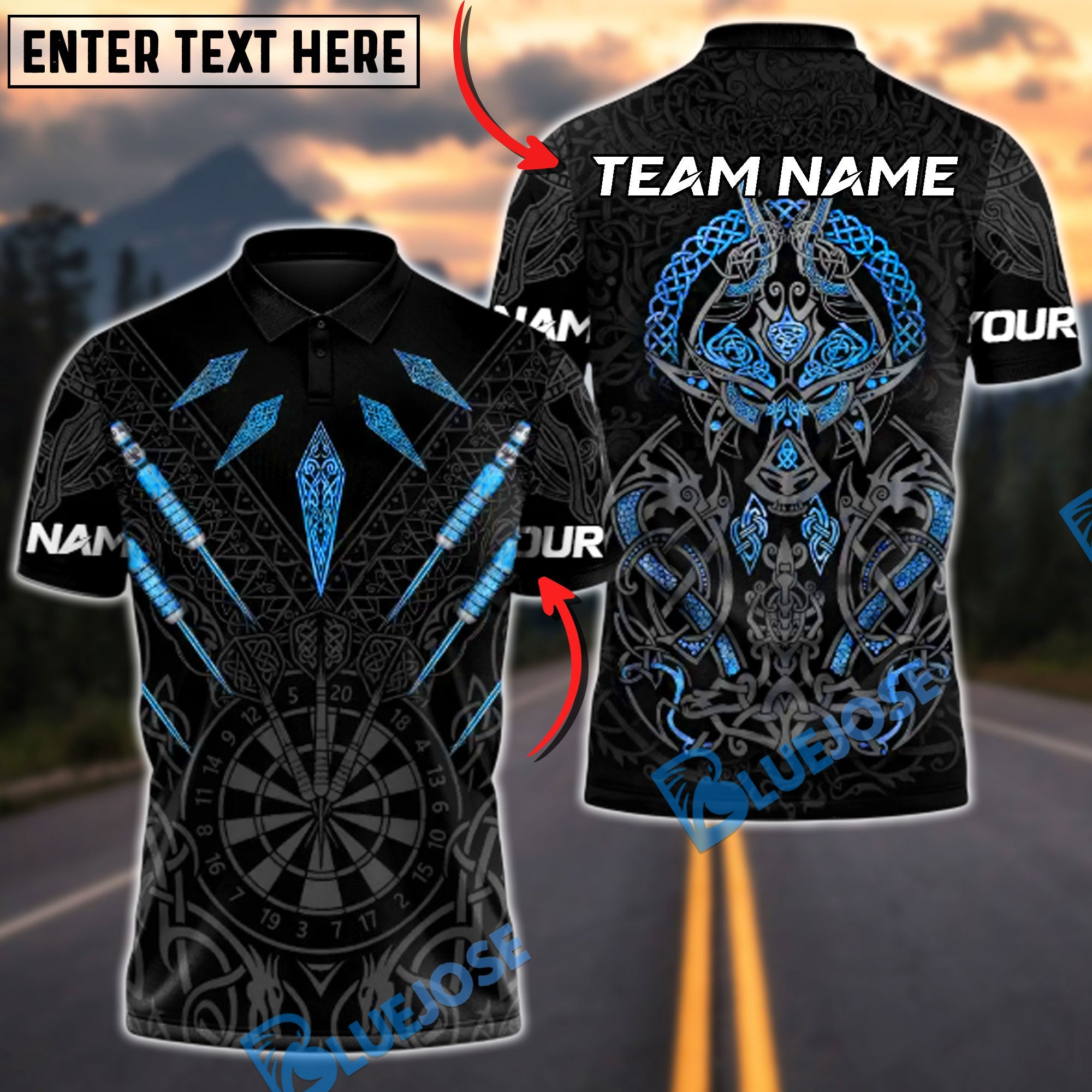 BlueJose Darts Nordic Valkyrie Multicolor Options Personalized Name Shirt (6 Colors)