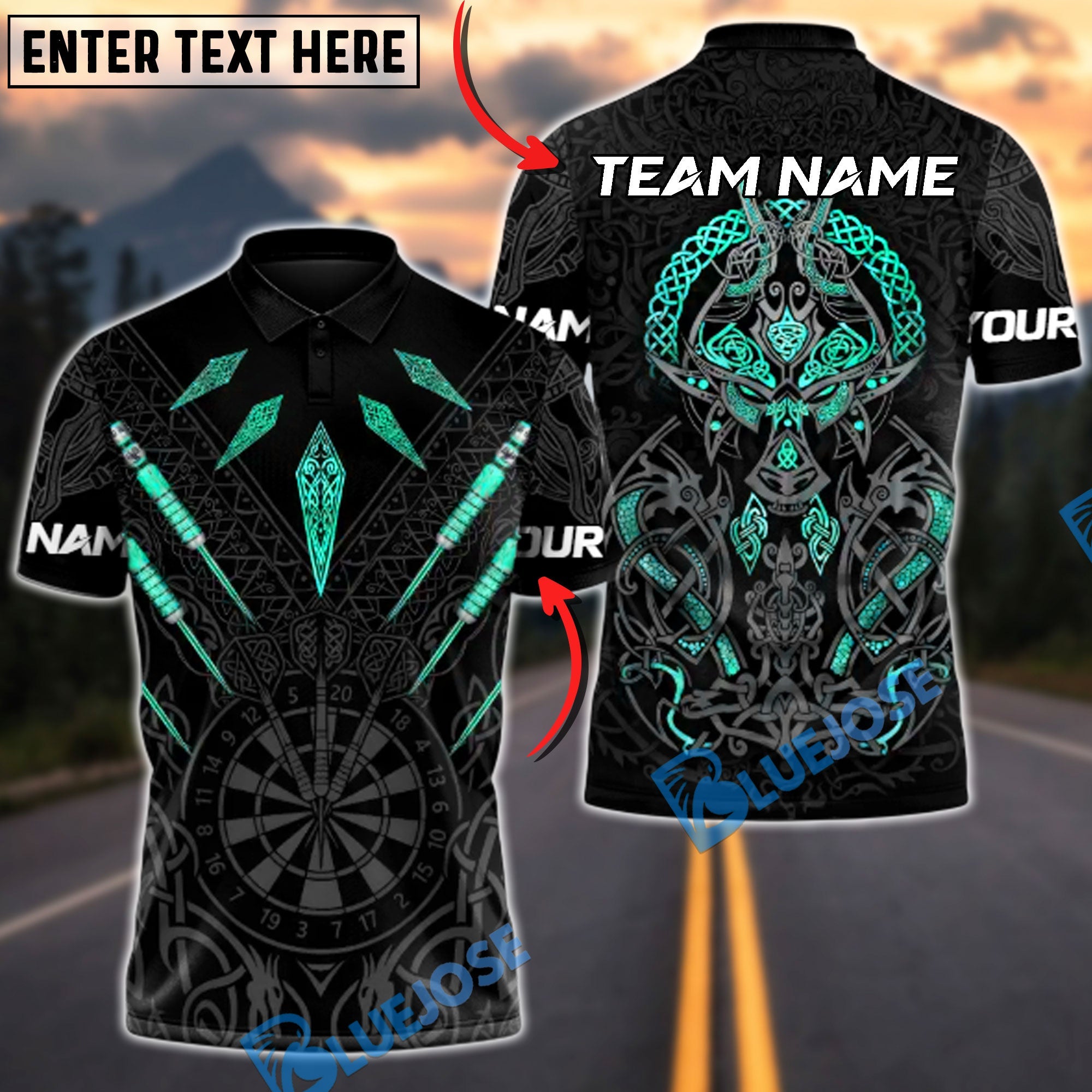 BlueJose Darts Nordic Valkyrie Multicolor Options Personalized Name Shirt (6 Colors)