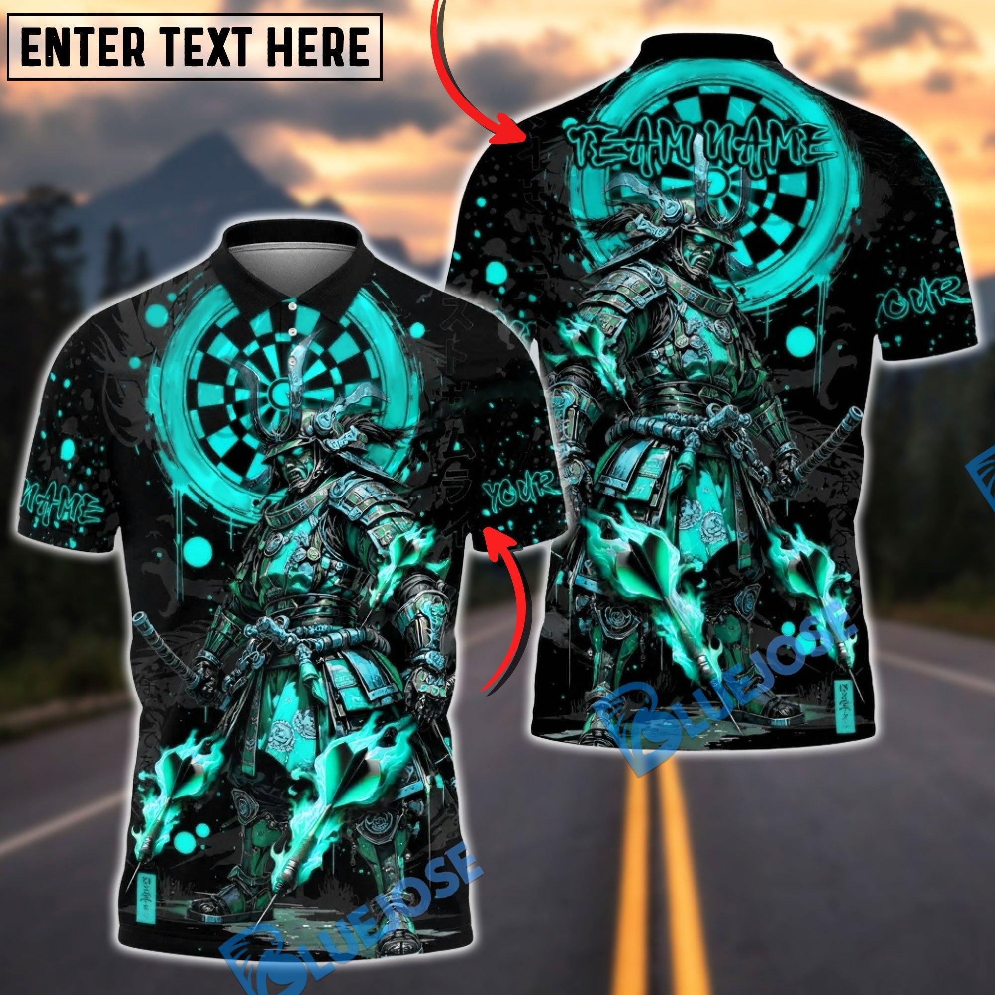 BlueJose Darts Samurai Warrior Target Pattern Multicolor Options Personalized Name Shirt (4 Colors)