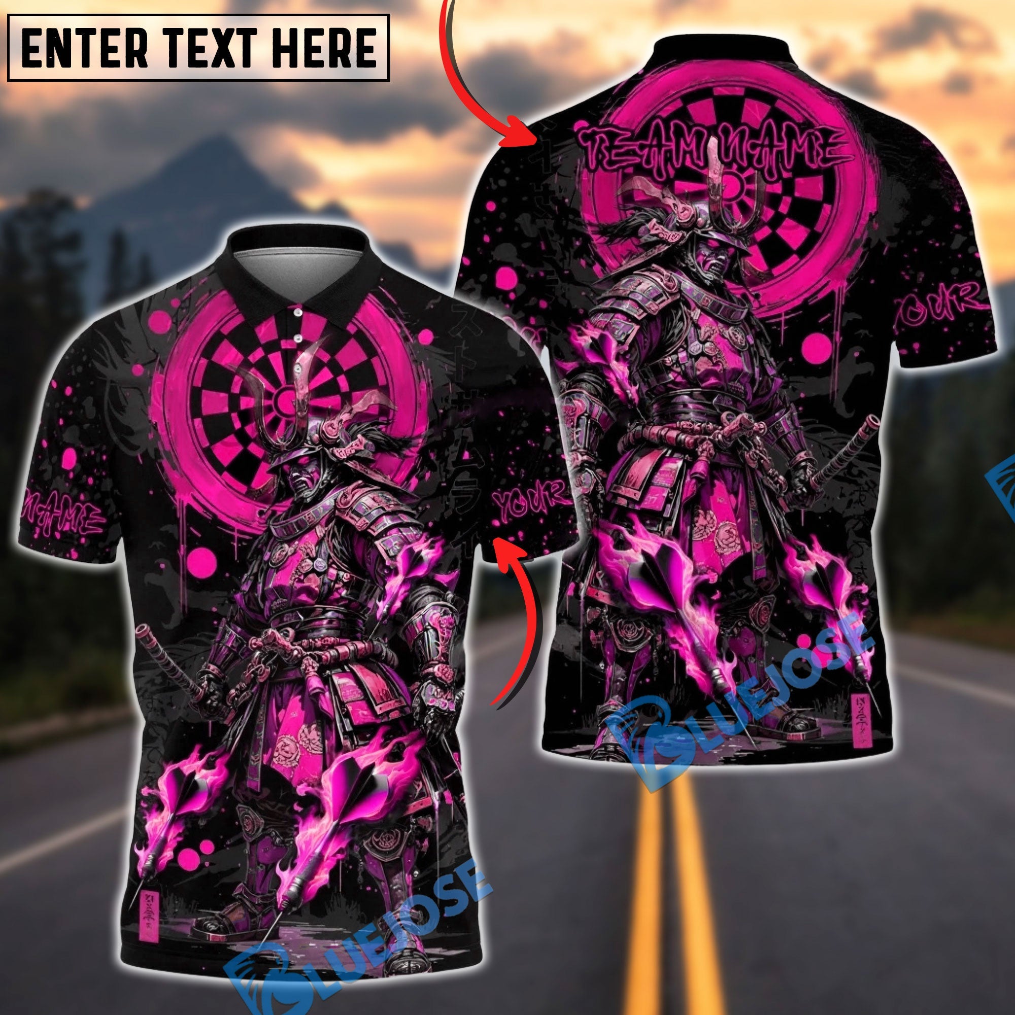 BlueJose Darts Samurai Warrior Target Pattern Multicolor Options Personalized Name Shirt (4 Colors)
