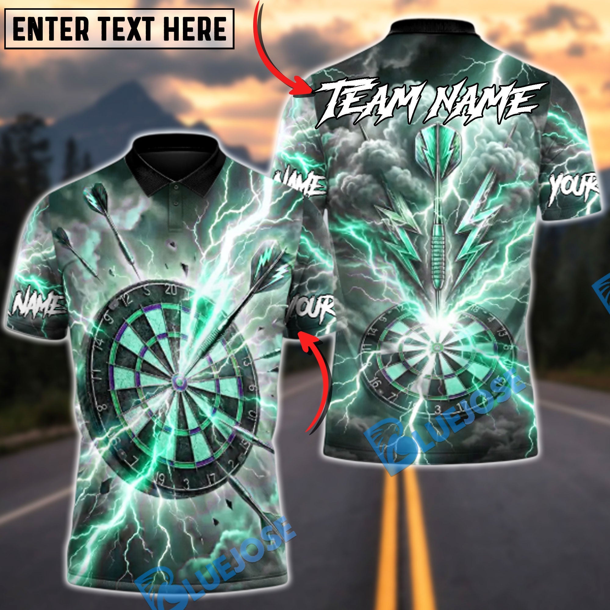 BlueJose Darts Super Thunder Strike Multicolor Options Personalized Name Shirt (6 Colors)