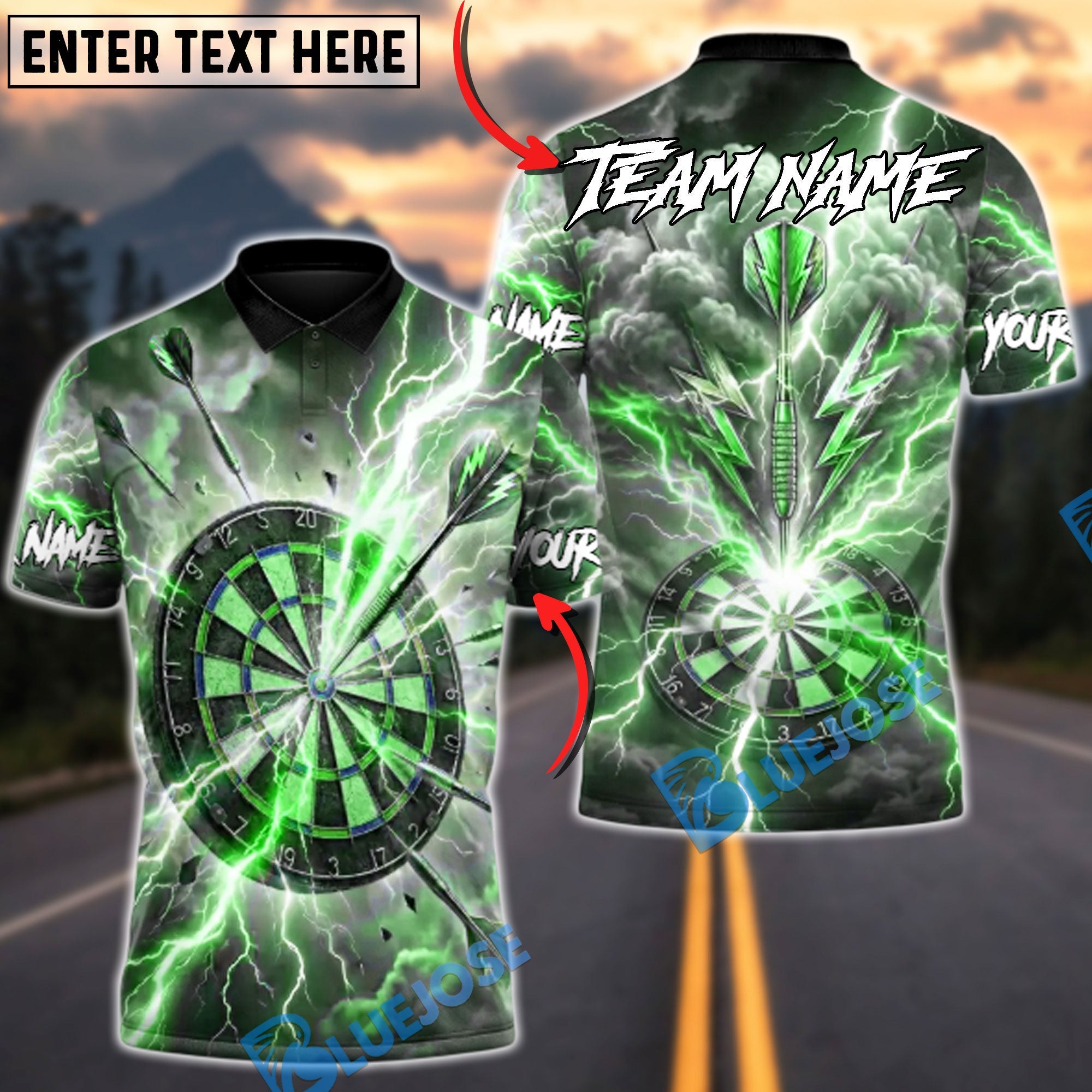 BlueJose Darts Super Thunder Strike Multicolor Options Personalized Name Shirt (6 Colors)
