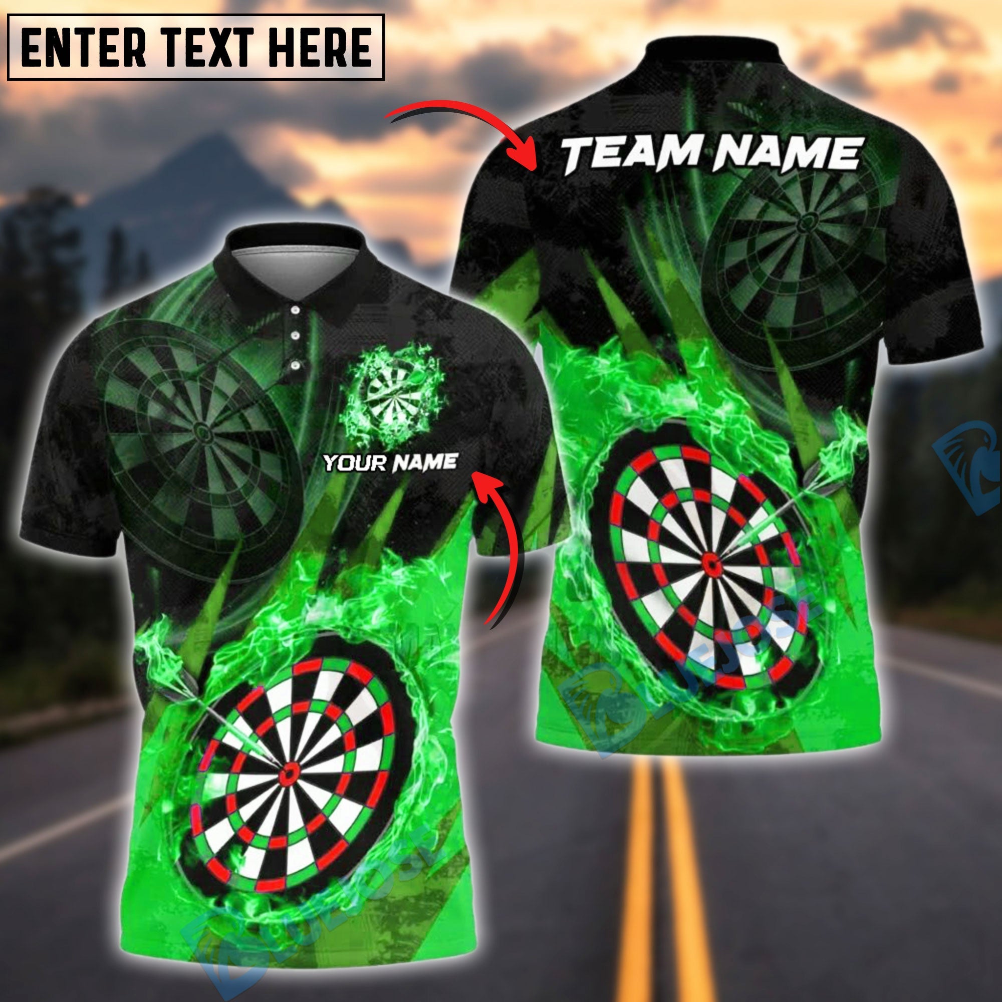 BlueJose Darts Flame Dartboard Champion Customized Name, Team Name 3D Shirt (4 Colors)