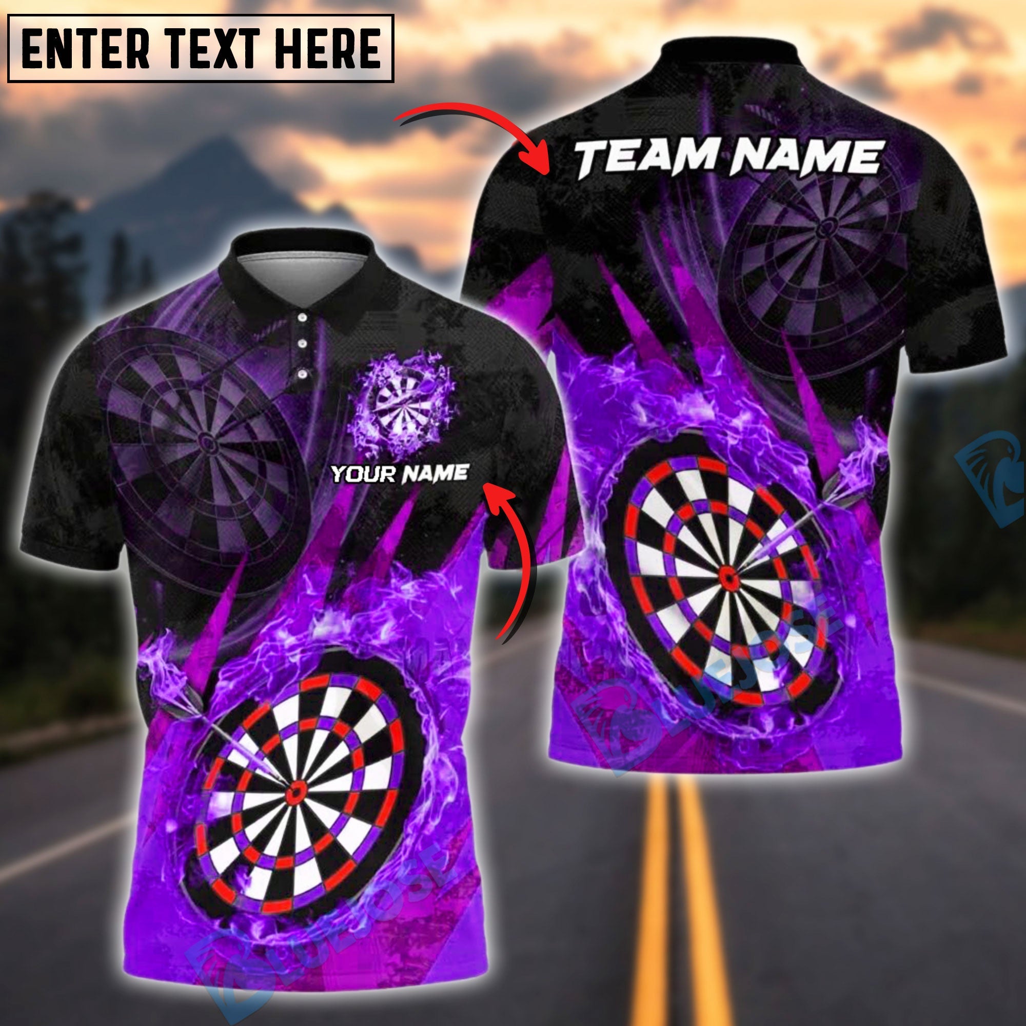 BlueJose Darts Flame Dartboard Champion Customized Name, Team Name 3D Shirt (4 Colors)