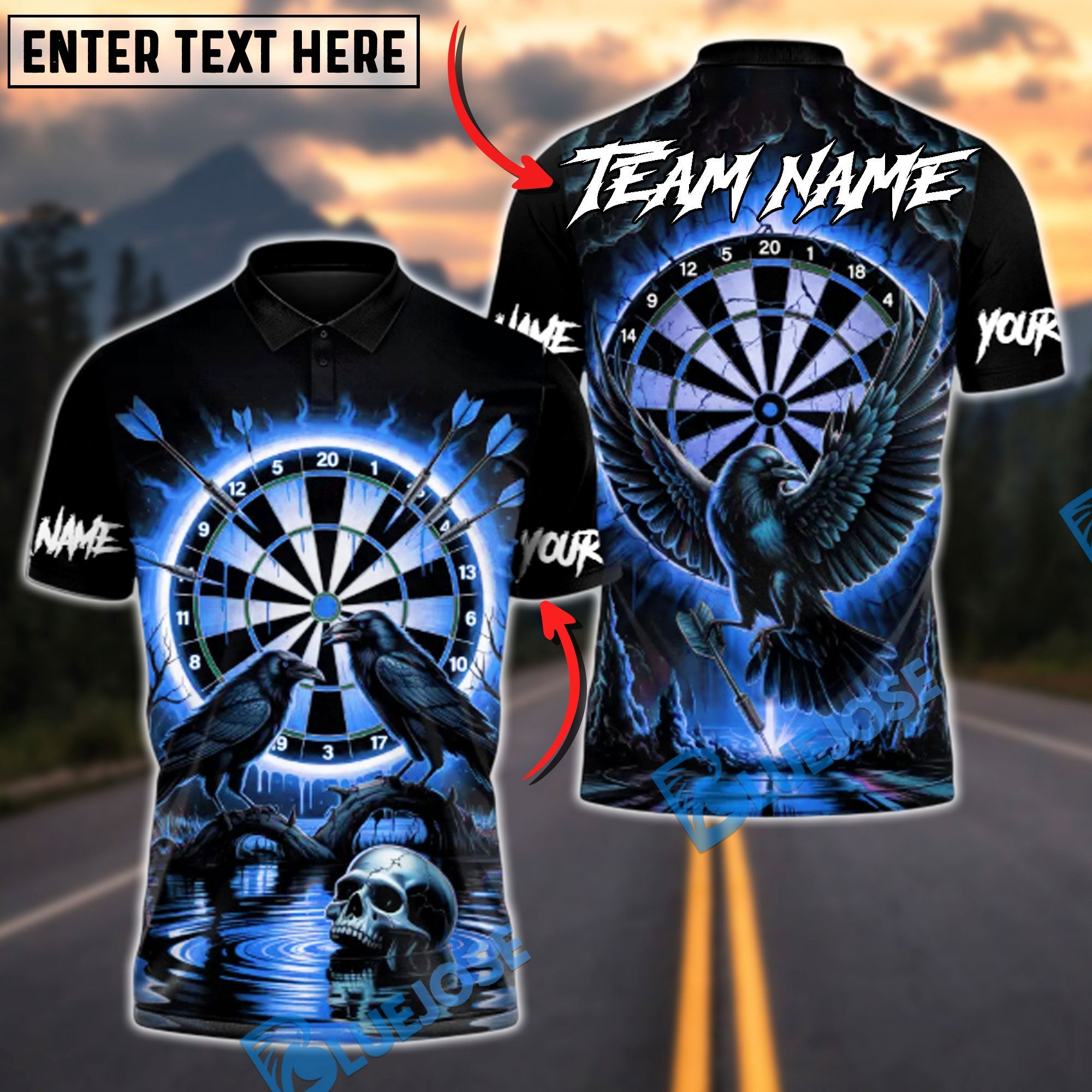 BlueJose Darts Dark Vision Personalized Name, Team Name Unisex Shirt (4 Colors)