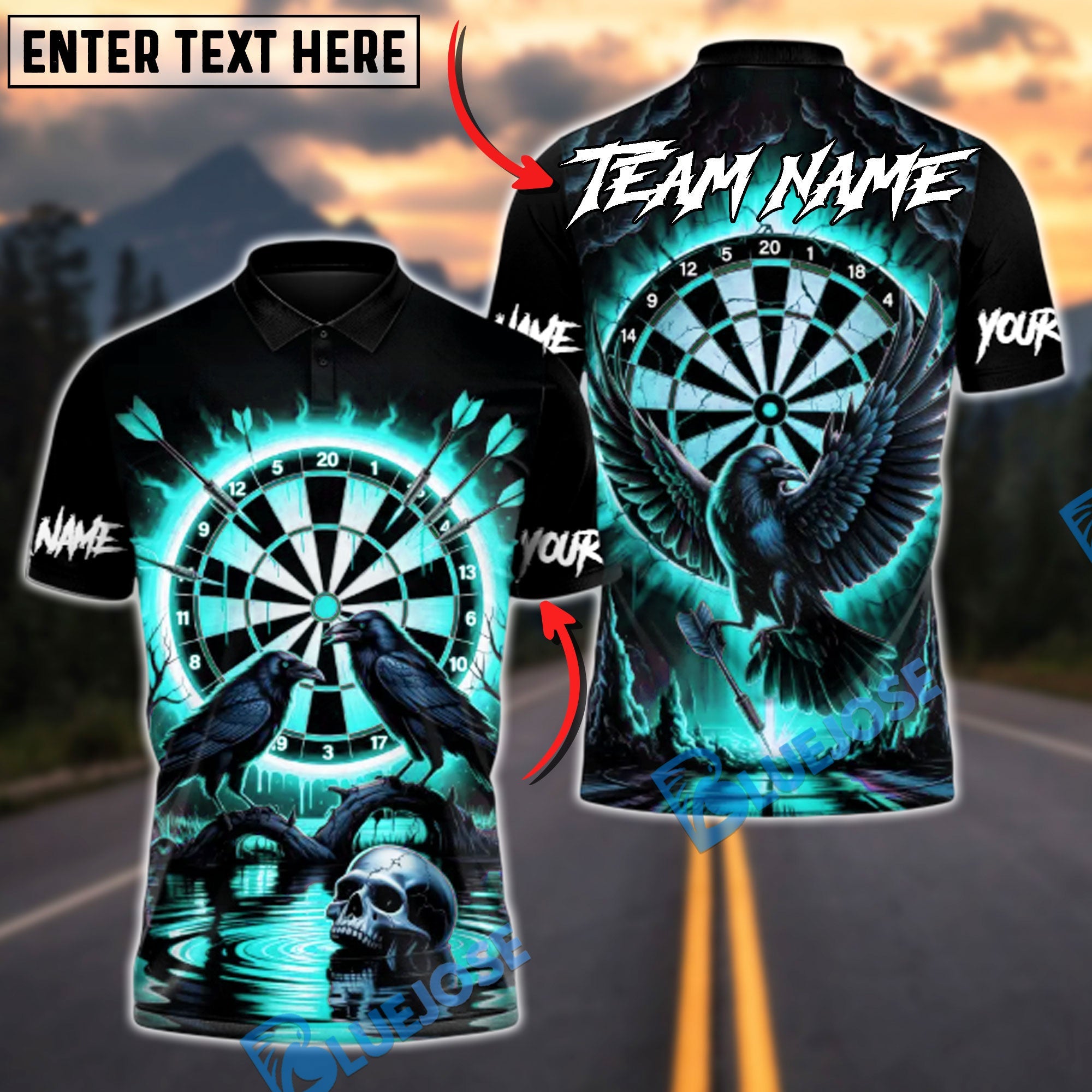 BlueJose Darts Dark Vision Personalized Name, Team Name Unisex Shirt (4 Colors)