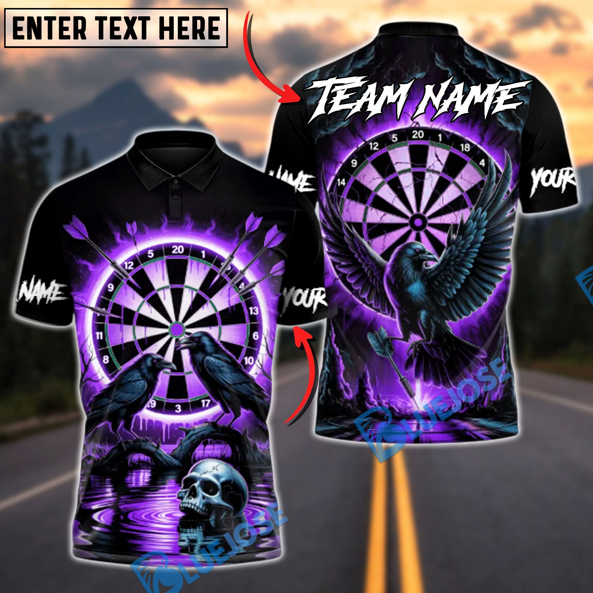 BlueJose Darts Dark Vision Personalized Name, Team Name Unisex Shirt (4 Colors)