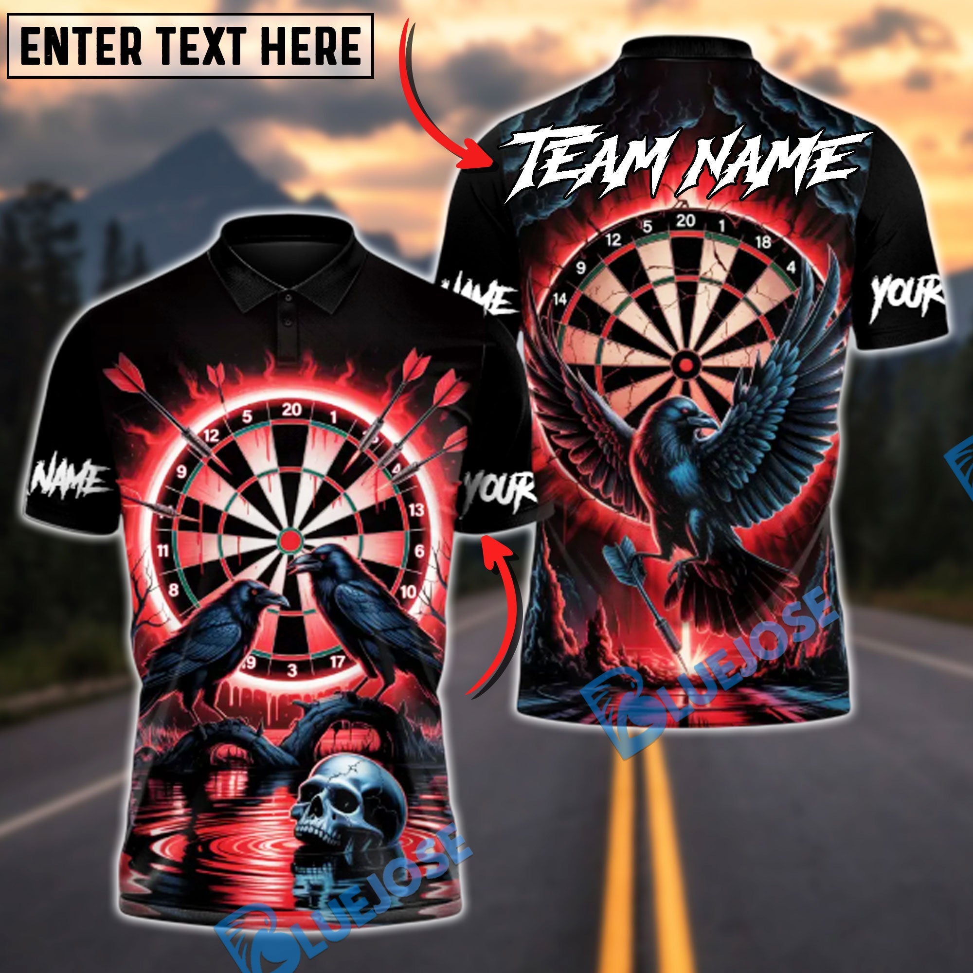 BlueJose Darts Dark Vision Personalized Name, Team Name Unisex Shirt (4 Colors)