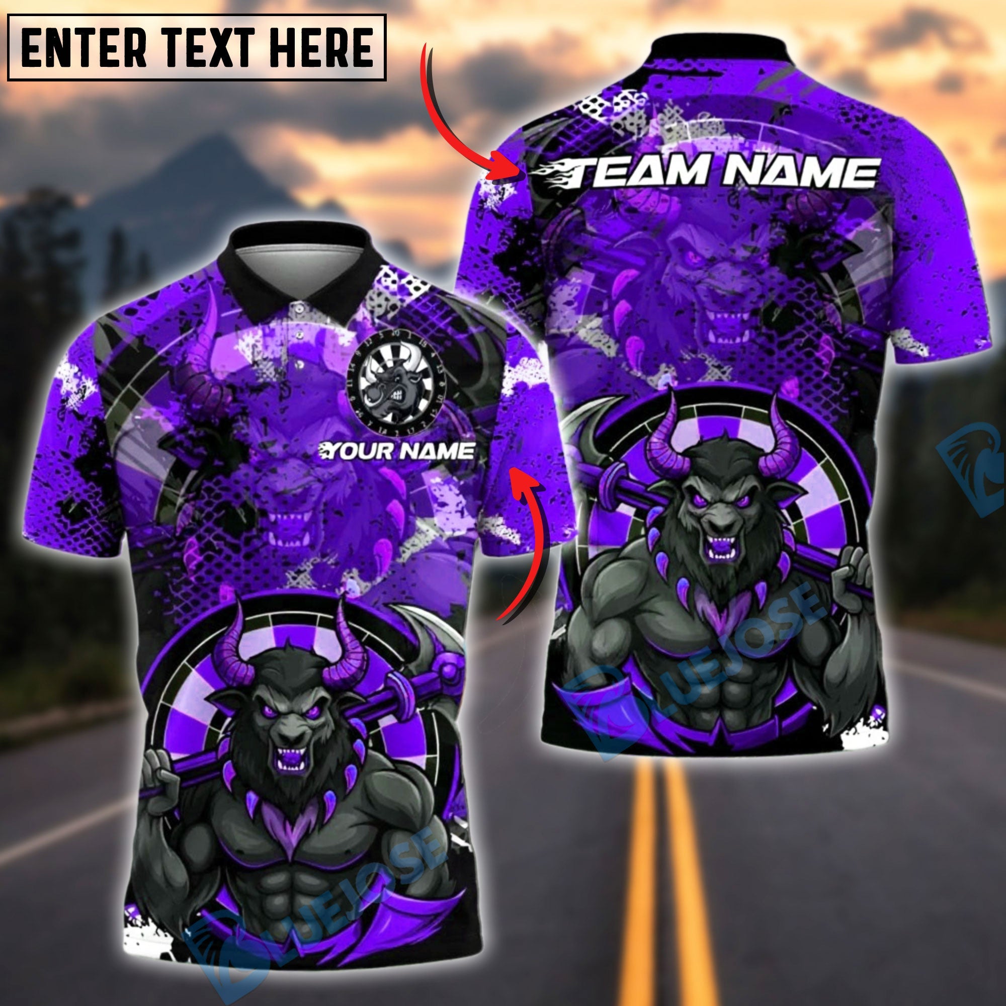 BlueJose Darts Fiery Demon Bull Customized Name, Team Name 3D Shirt (4 Colors)