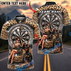 BlueJose Darts Leopard Luxury Girl Doberman Design Personalized Name, Team Name Unisex Shirt (6 Colors)