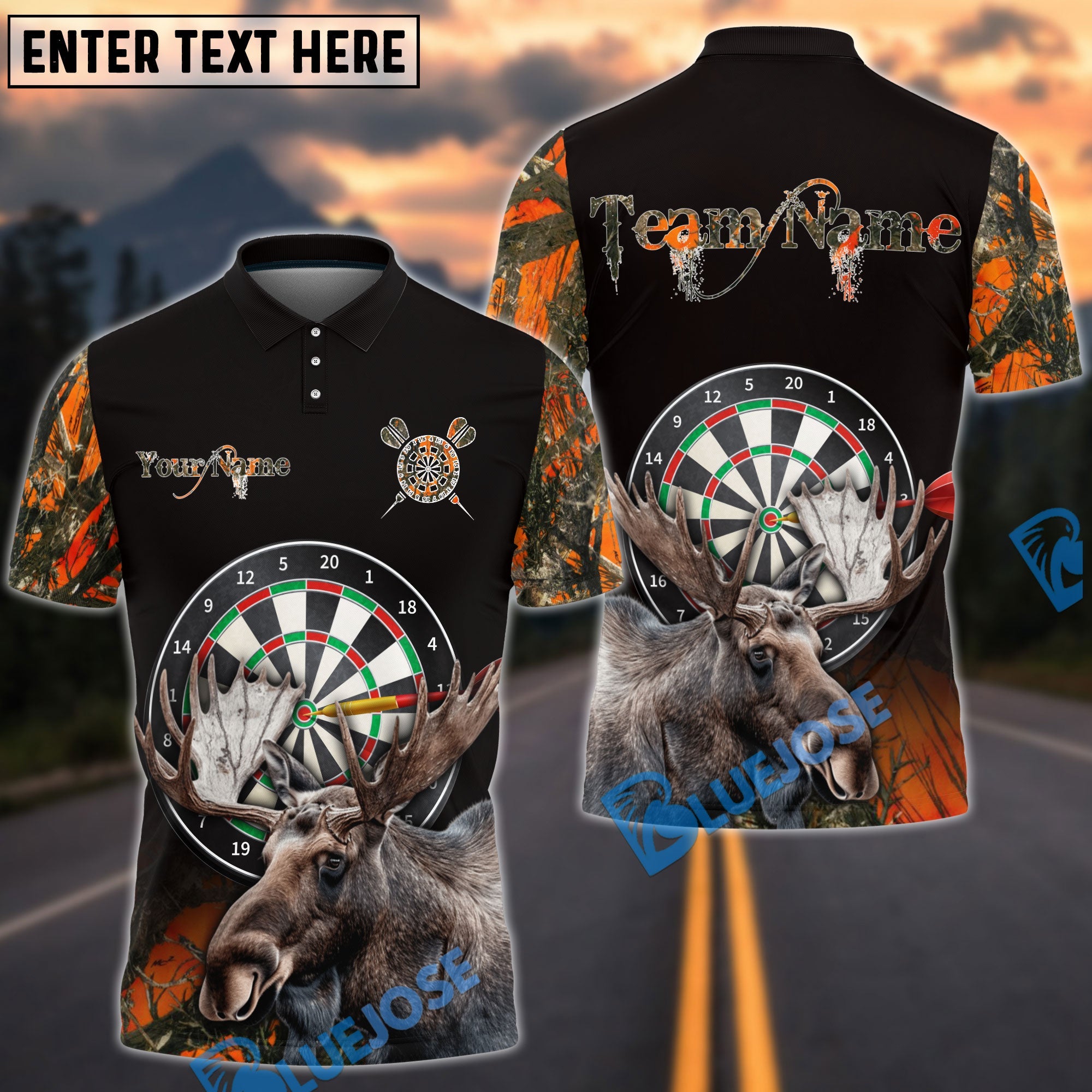 BlueJose Darts Moose Hunting Camo Multicolor Options Personalized Name Shirt For Women (4 Colors)