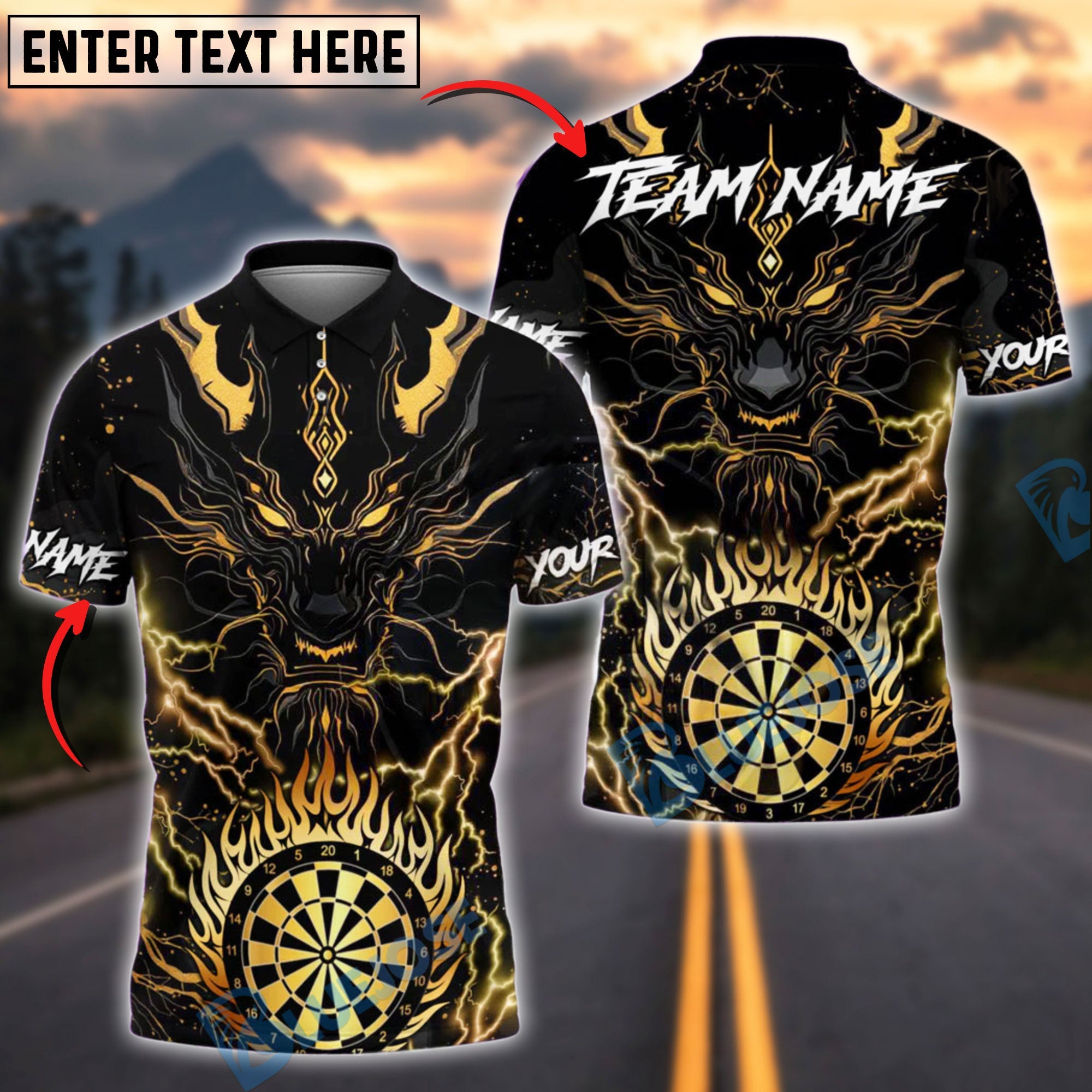 BlueJose Darts Golden Dragon Customized Name, Team Name 3D Shirt (4 Colors)