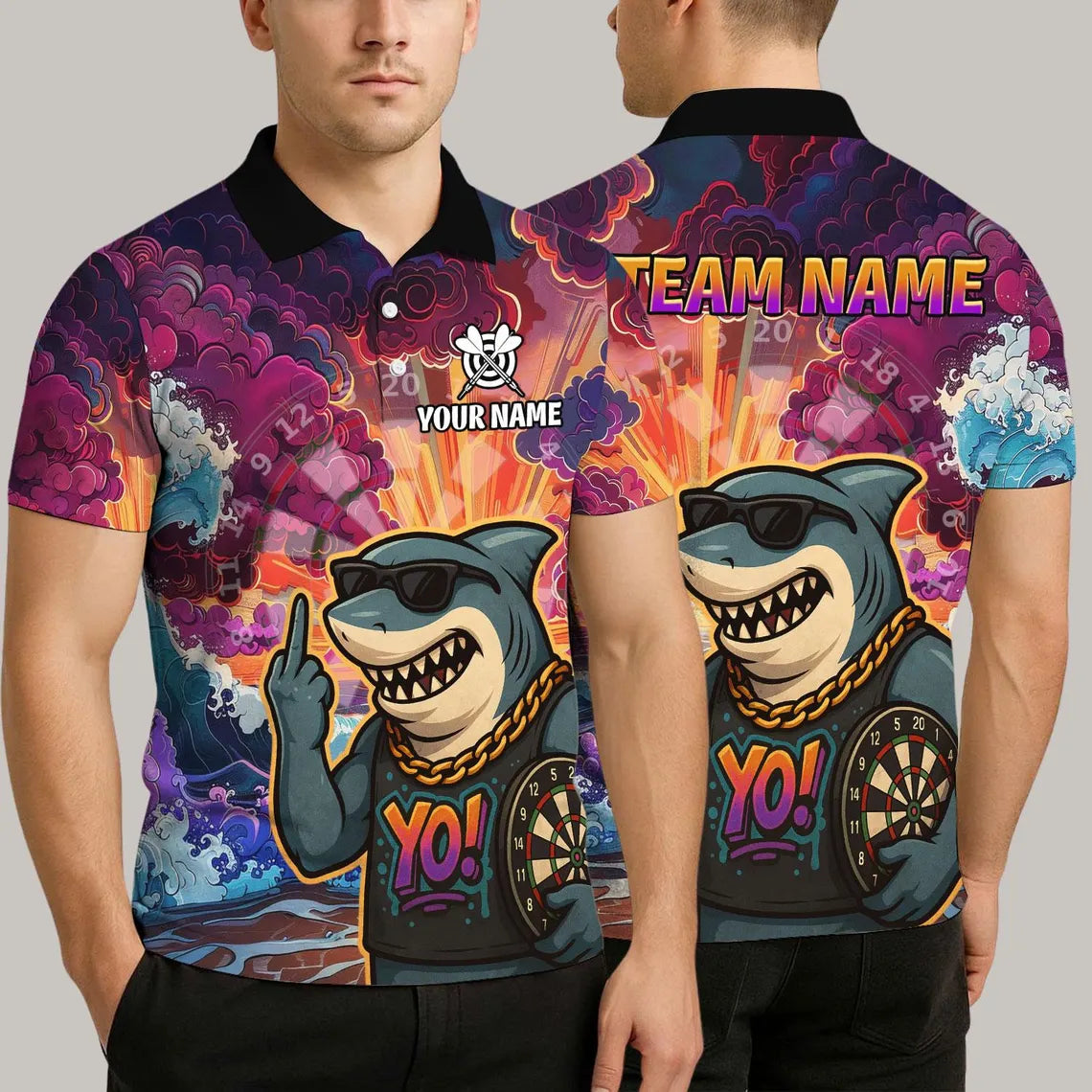 BlueJose Darts Fierce Shark Dartboard Design Personalized Name Shirt