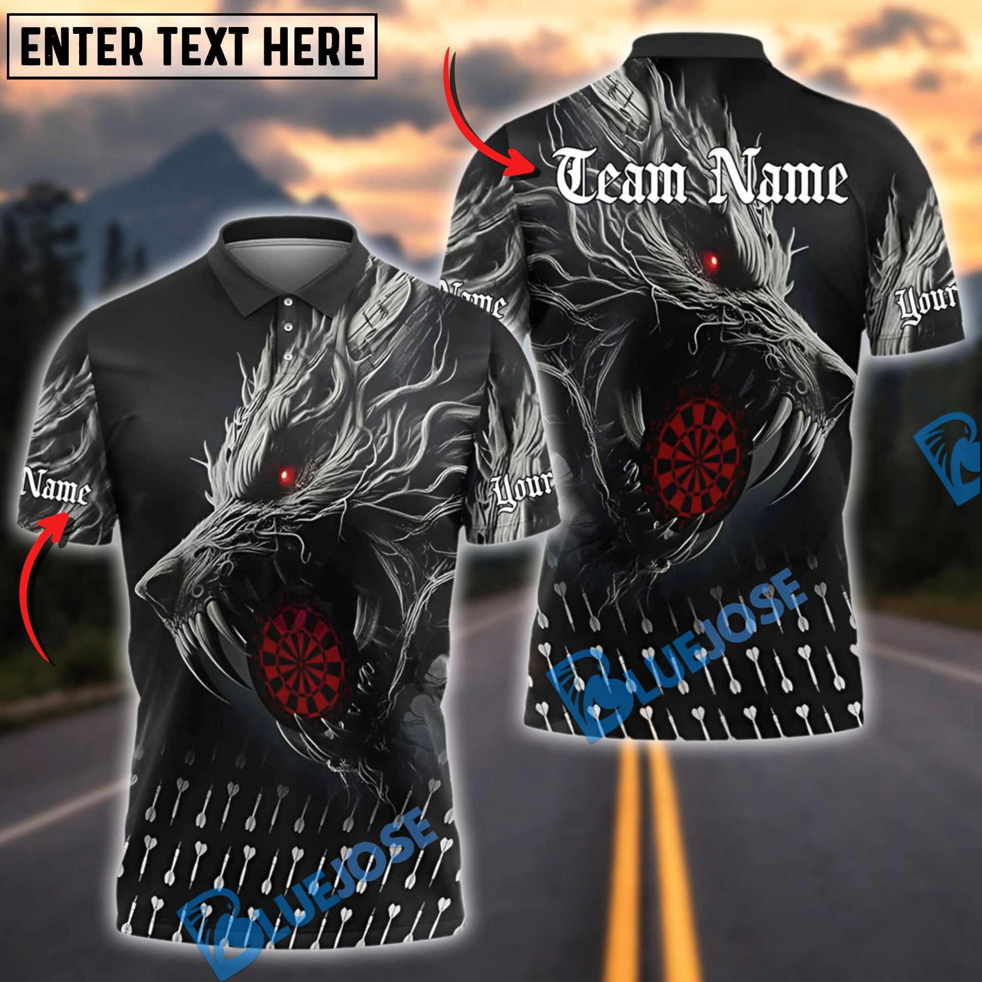 BlueJose Darts Savage Wolf Multicolor Options Personalized Name Shirt (4 Colors)